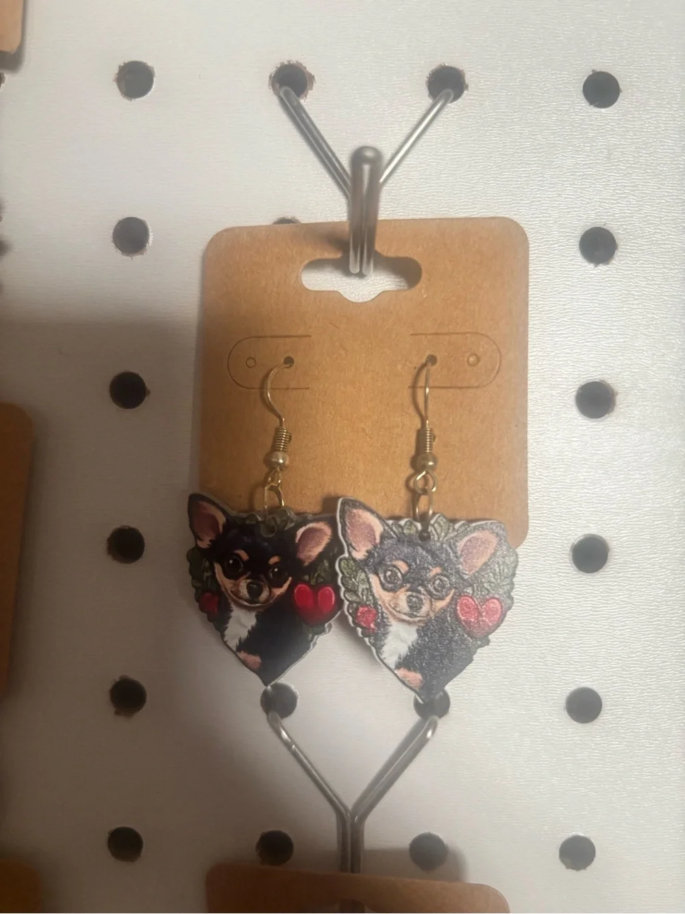 Chihuahua Heart Dangle Earrings - Black/Pink - Artisan Pet Jewelry